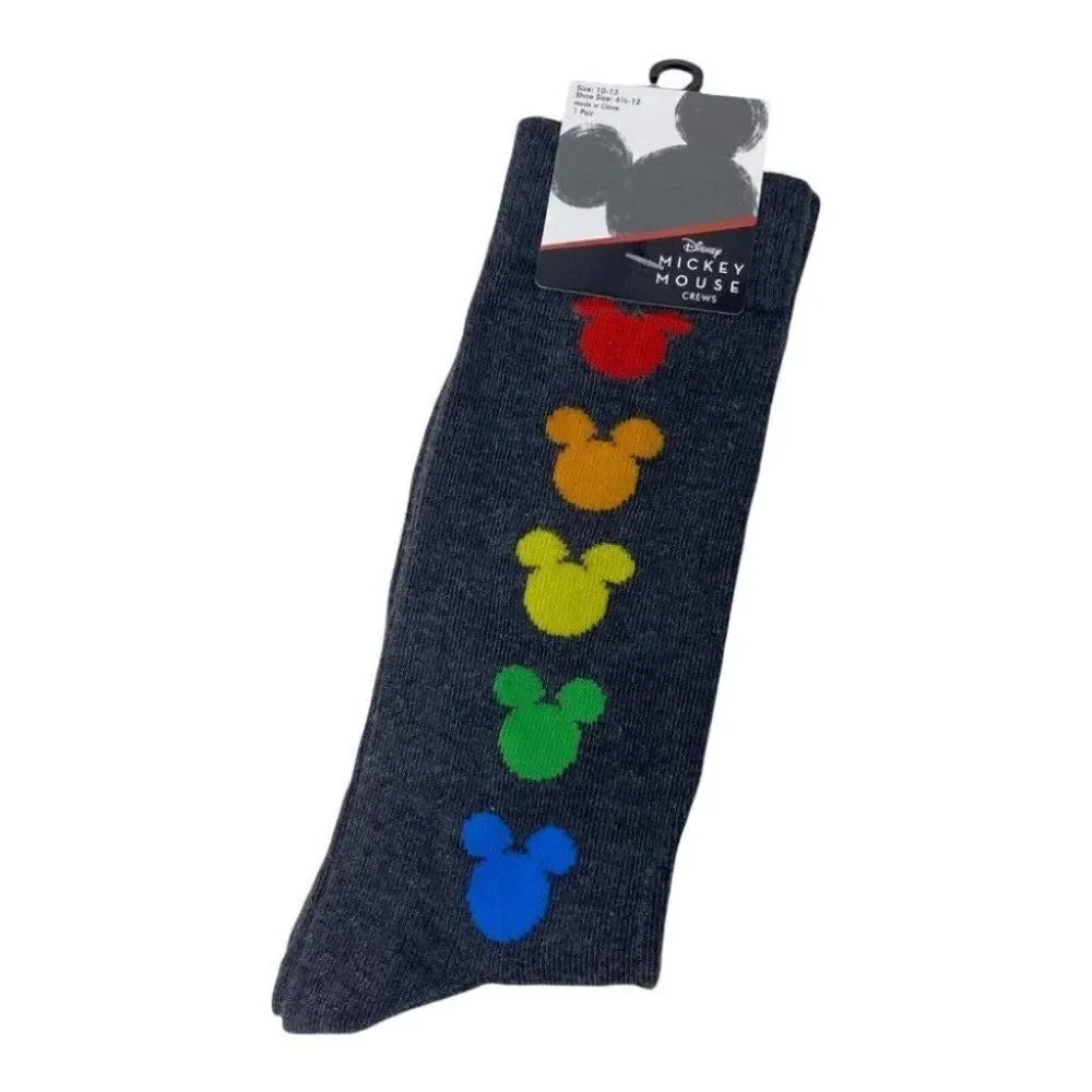 Disney Mickey Mouse Crew Socks Rainbow 🌈 Colors Size 10-13 Pride Love Ears Logo